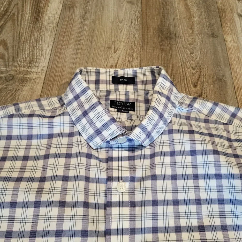 J.Crew Slim Wrinkle Free Flex Fit Plaid Button Up Shirt Mens Size Medium